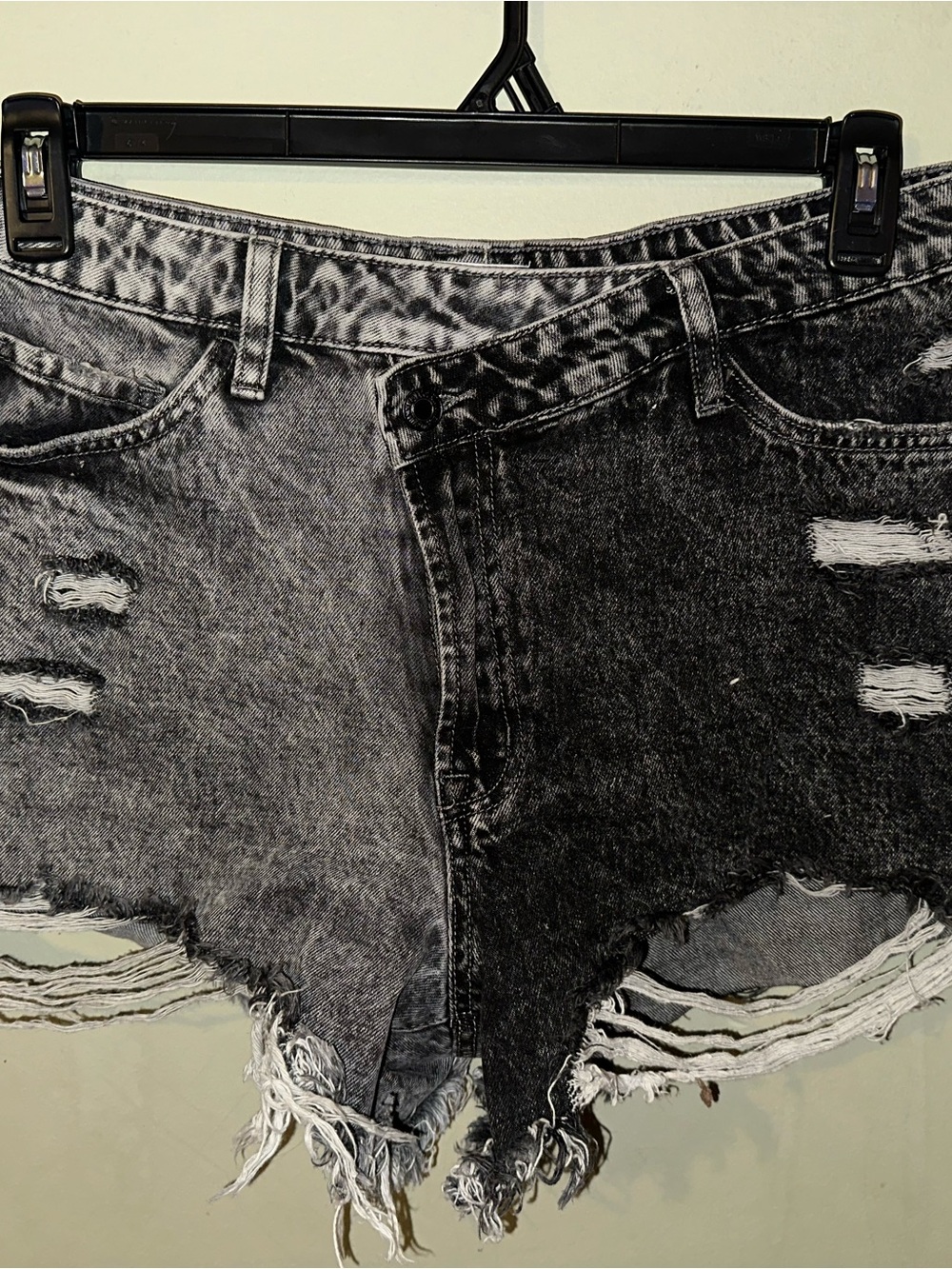 Two-Tone Distressed Jean Shorts - Black and Gray